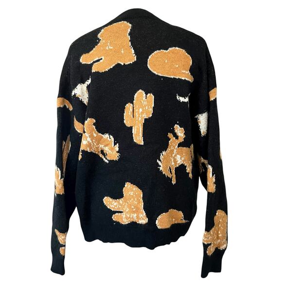 Blue B Womens Sweater Forever Western Cowboy Cactus Rodeo Black Pullover Sz L - Picture 6 of 9